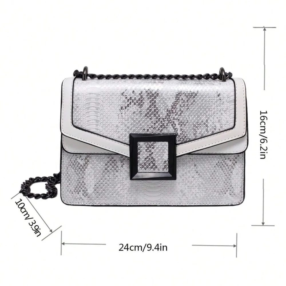 Luxe Vegan Leather Snakeskin Medium Size Shoulder Crossbody Bag - Picture 8 of 12